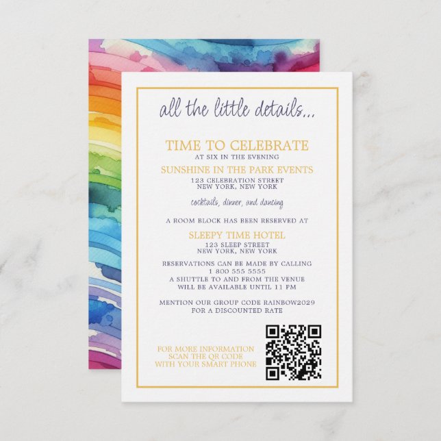 Tarjeta De Recepción Boda de pastel de arcoiris (Anverso / Reverso)