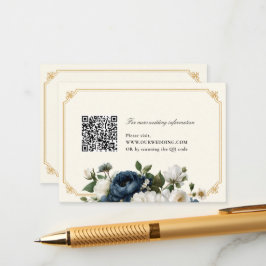 Tarjeta De Recepción Boda de Peonía Azul Real con Marco de Oro WEBSITE