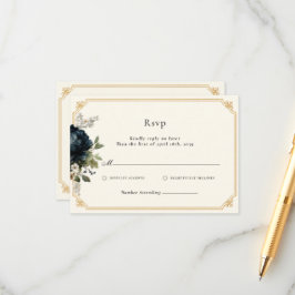 Tarjeta De Recepción Boda de peonía azul real con respuesta RSVP con ma