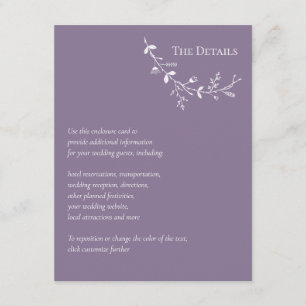 Tarjeta De Recepción Boda de pergamino Dusty Purple Details