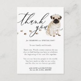 Tarjeta De Recepción Boda de perro pug cachorro Agradecimiento