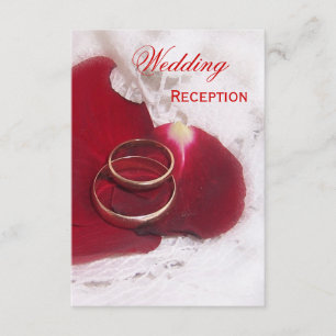 Tarjeta De Recepción Boda de Petales Rosas de los Anillos de Oro