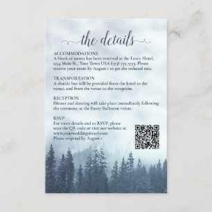 Tarjeta De Recepción Boda de Pinos Azules Misty Detalles del Código QR