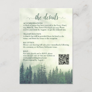 Tarjeta De Recepción Boda de pinos verdes de niebla negra detalles códi