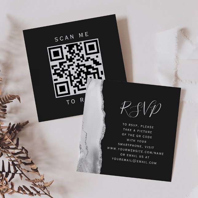Tarjeta De Recepción Boda de pizarra de pizarra gris de plata blanca Có (Subido por el creador)