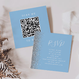 Tarjeta De Recepción Boda de plata azul Pastel presupuesto Código QR RS