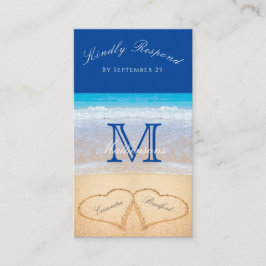 Tarjeta De Recepción Boda de playa 2 corazones Arena Azul oscuro RSVP E