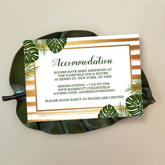 Tarjeta De Recepción Boda de playa de hojas de palmera verde y Relieve  (Subido por el creador)