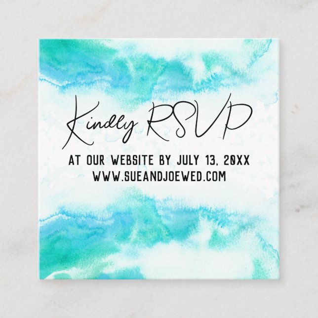 Tarjeta De Recepción Boda de playa Olas Azules Mini Sitio Web Ca (Anverso)