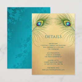 Tarjeta De Recepción Boda de pluma de pavo real dorado