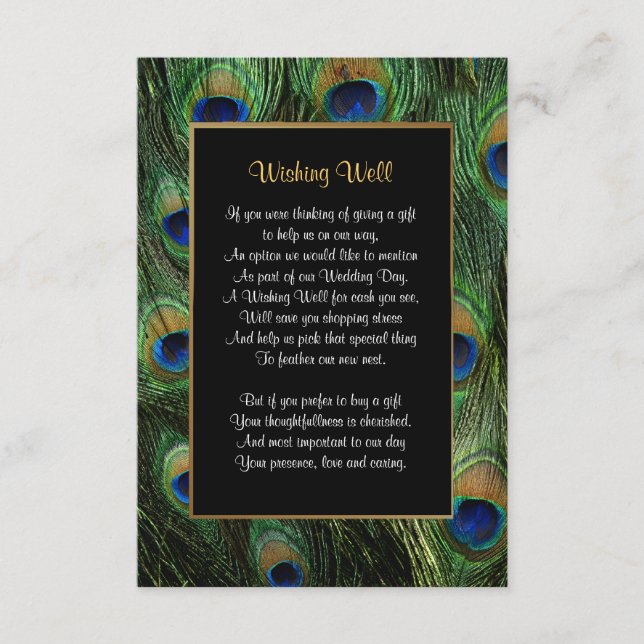 Tarjeta De Recepción Boda de plumas de pavo real - Deseando bien (Anverso)