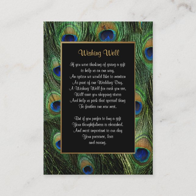 Tarjeta De Recepción Boda de plumas de pavo real - Deseando bien (Anverso)