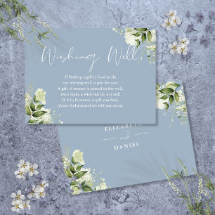 Tarjeta De Recepción Boda de pozo de deseos floral azul polvoriento