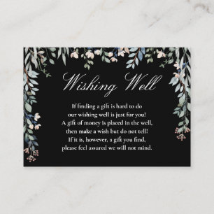 Tarjeta De Recepción Boda de pozo de deseos floral negro y blanco