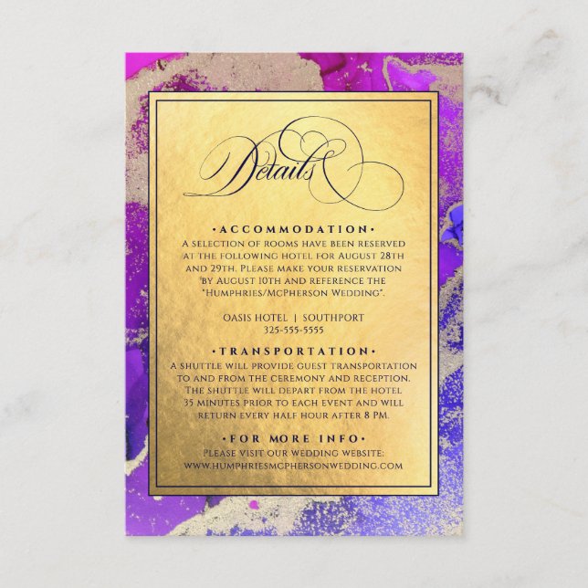 Tarjeta De Recepción Boda de Relieve metalizado dorado (Anverso)