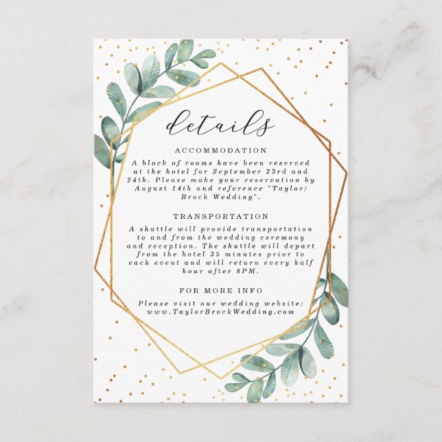 Tarjeta De Recepción Boda de Relieve metalizado dorado geométrico Eucal (Anverso)