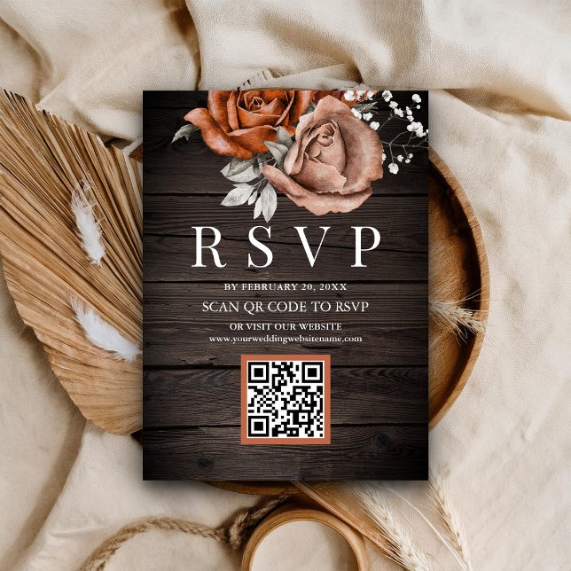 Tarjeta De Recepción Boda de respuesta QR Code Rosa Naranja Quemada Mad (Subido por el creador)