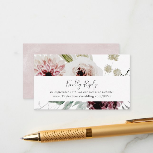 Tarjeta De Recepción Boda de romance floral RSVP (Anverso/Reverso In Situ)