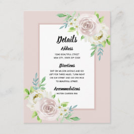 Tarjeta De Recepción Boda de Rosa de acuarela floral suave de palisandr