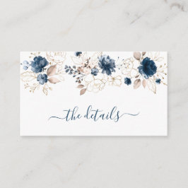 Tarjeta De Recepción Boda de rosas azul marino y oro de color de agua,