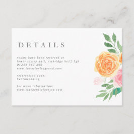 Tarjeta De Recepción Boda de Rosas de acuarela rosa y Naranja