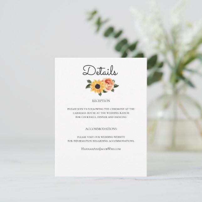 Tarjeta De Recepción Boda de Rosas de caída de girasol (Anverso de pie)