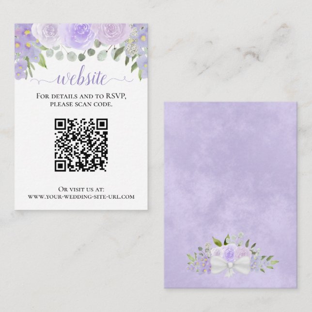 Tarjeta De Recepción Boda de Rosas de Lavanda Rústica Código QR (Anverso / Reverso)