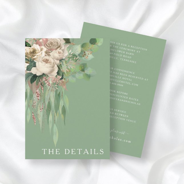 Tarjeta De Recepción Boda de Rosas florales verdes modernos (Subido por el creador)