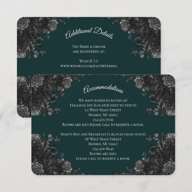 Tarjeta De Recepción Boda de Rosas góticos oscuros y verdes (Anverso / Reverso)