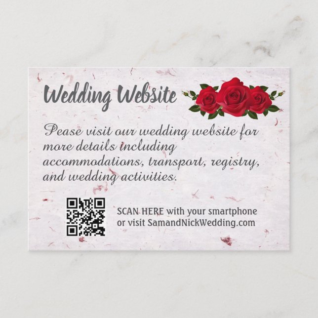 Tarjeta De Recepción Boda de rosas rojas (Anverso)