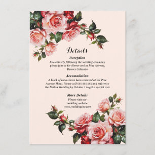 Tarjeta De Recepción boda de rosas rosadas y rojas bonitos