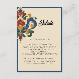 Tarjeta De Recepción Boda de Rosemaling noruego | Detalles del sobre