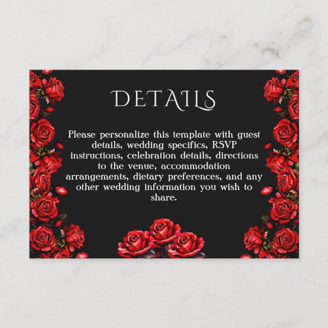 Tarjeta De Recepción Boda de Roses Rojas de Detalles (Anverso)