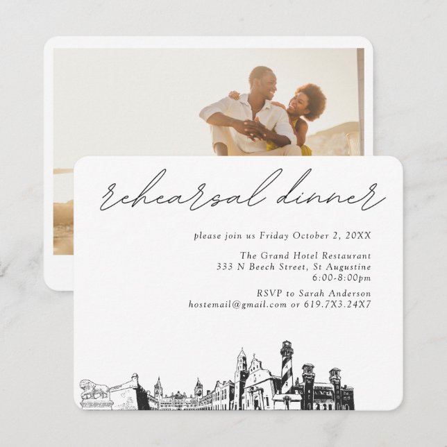 Tarjeta De Recepción Boda de San Agustín elegante cena de ensayo (Anverso / Reverso)