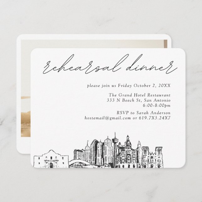 Tarjeta De Recepción Boda de San Antonio Cena elegante de ensayo (Anverso / Reverso)