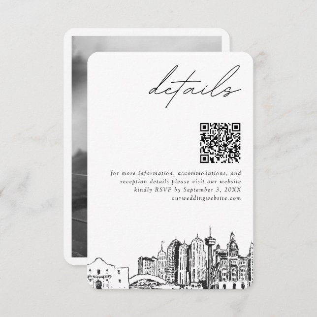 Tarjeta De Recepción Boda de San Antonio Detalles Modernos Código QR (Anverso / Reverso)