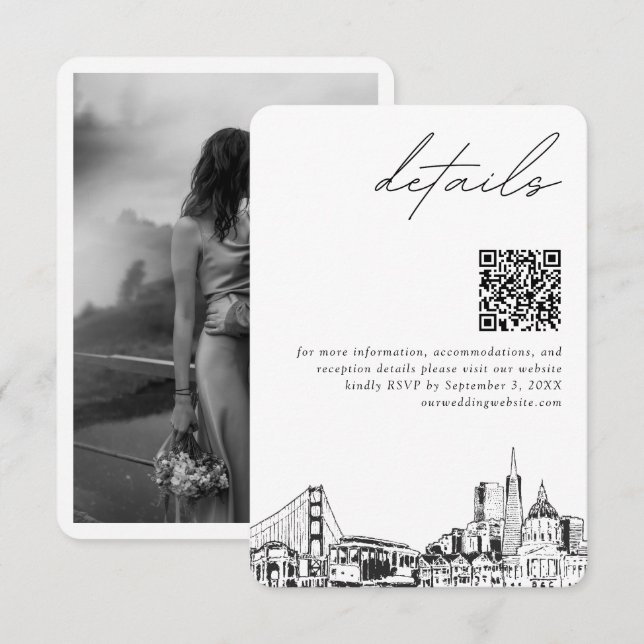 Tarjeta De Recepción Boda de San Francisco Detalles Modernos Código QR (Anverso / Reverso)