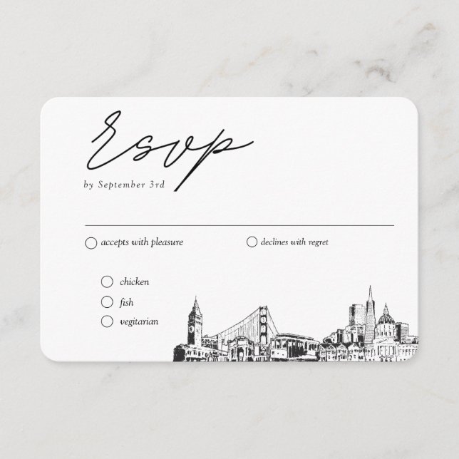 Tarjeta De Recepción Boda de San Francisco opción tradicional de comida (Anverso)