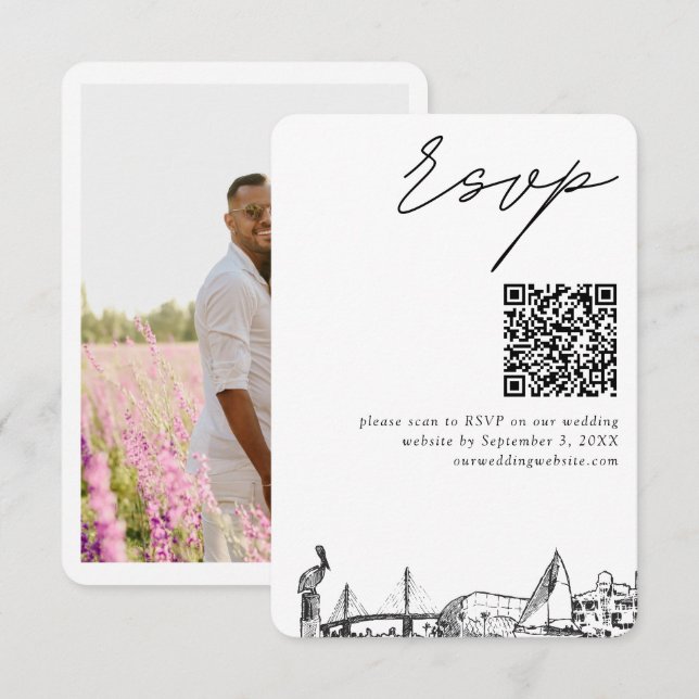 Tarjeta De Recepción Boda de San Petersburgo RSVP Código QR Pequeño (Anverso / Reverso)