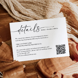 Tarjeta De Recepción Boda de script manuscrito simple Detalles del códi