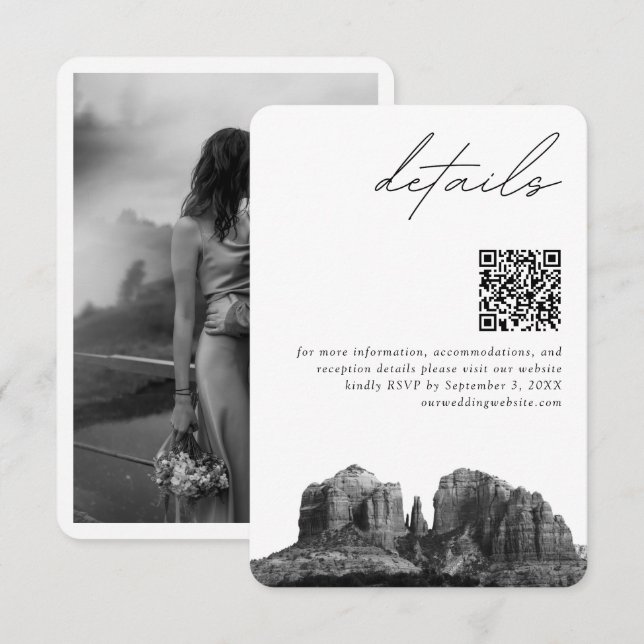 Tarjeta De Recepción Boda de Sedona Arizona Detalles modernos Código QR (Anverso / Reverso)