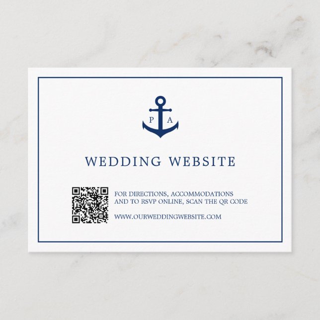 Tarjeta De Recepción Boda de sitio web náutico de código QR de monogram (Anverso)