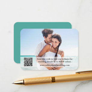 Tarjeta De Recepción Boda de sitio web QR Foto superpuesta Verde azulad