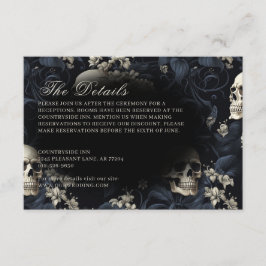 Tarjeta De Recepción Boda de Skulls y Flores góticas oscuras