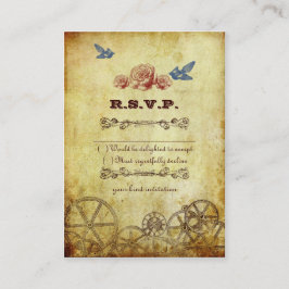 Tarjeta De Recepción Boda de Steampunk de Faux Antique Gold