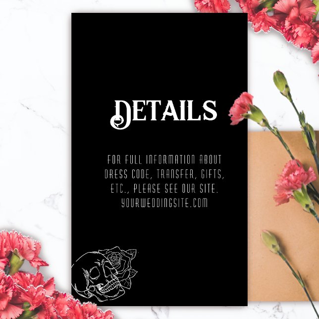 Tarjeta De Recepción Boda de tatuaje de cráneo negro y blanco (Tattoo Gothic Wedding Enclosure Card Skull)