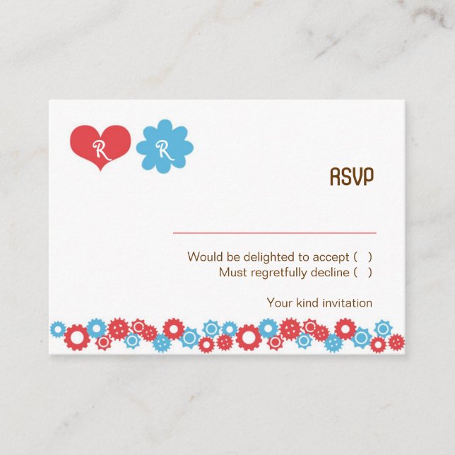 Tarjeta De Recepción Boda de temas de Robot Cute (Anverso)