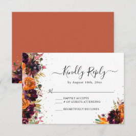 Tarjeta De Recepción Boda de Terracota Floral de otoño RSVP