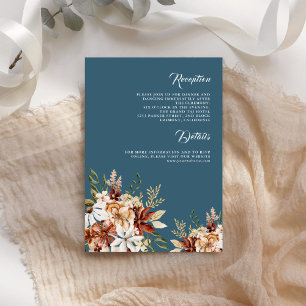 Tarjeta De Recepción Boda de Terracota Floral Wildflower Azul Polvorien