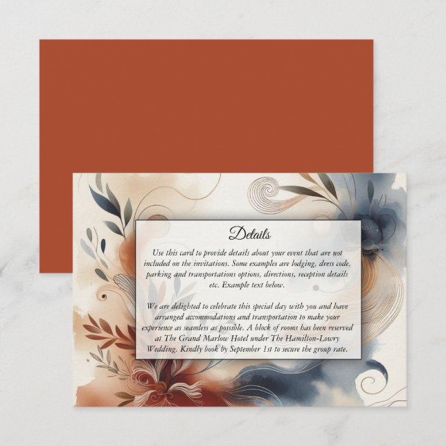 Tarjeta De Recepción Boda de Terracotta Twilight y Navalny Blooms (Anverso / Reverso)